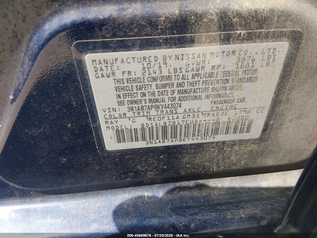 Nissan SENTRA S 2019 3N1AB7AP8KY443074 Image 9