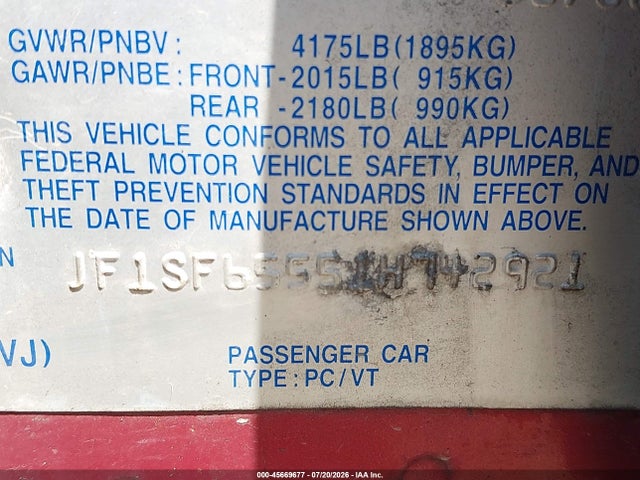 45669677 :رقم المزاد ، JF1SF65551H742921 vin ، 2001 Subaru Forester S مزاد بيع