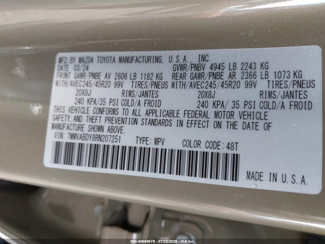 2024 Mazda Cx-50 2.5 Turbo Premium მანქანა იყიდება აუქციონზე, vin: 7MMVABDY8RN207251, აუქციონის ნომერი: 45669679
