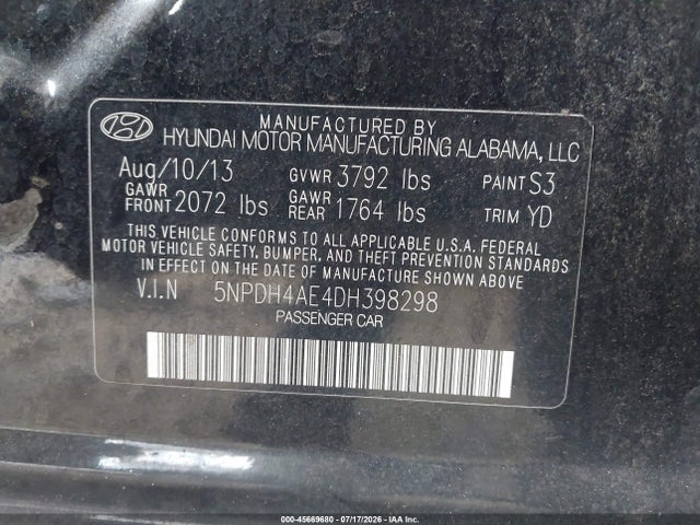 Aukcja sprzedaży 2013 Hyundai Elantra Gls, vin: 5NPDH4AE4DH398298, numer aukcji: 45669680