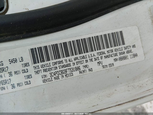 Продажа на аукционе авто 2015 Dodge Journey Sxt, vin: 3C4PDCBG9FT531806, номер лота: 45669717