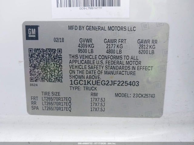 Chevrolet Silverado 2500hd Wt 2018 1GC1KUEG2JF225403 Image 9