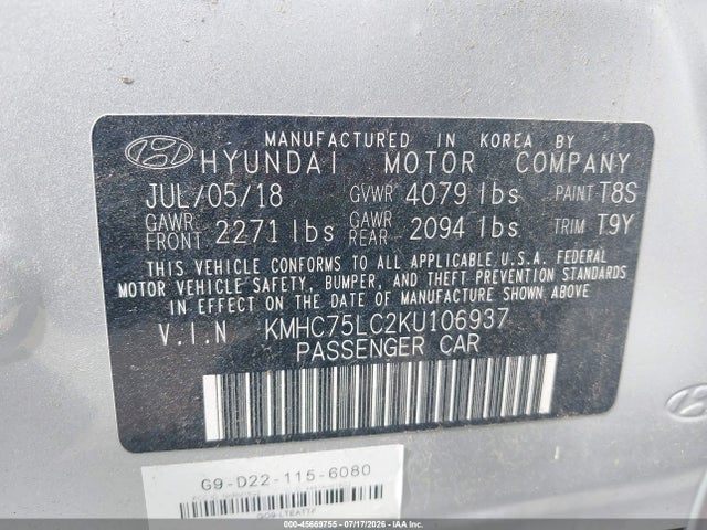 Hyundai Ioniq Hybrid Sel 2019 KMHC75LC2KU106937 Image 9