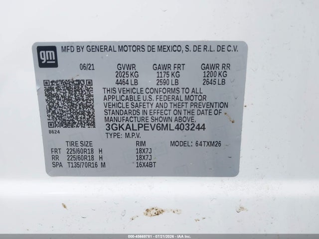 Продаж на аукціоні авто 2021 Gmc Terrain Fwd Slt, vin: 3GKALPEV6ML403244, номер лоту: 45669781