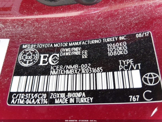 2018 Toyota C-hr Xle მანქანა იყიდება აუქციონზე, vin: NMTKHMBX2JR031685, აუქციონის ნომერი: 45669798