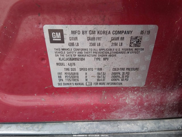 Aukcja sprzedaży 2019 Buick Encore Fwd Preferred, vin: KL4CJASB2KB921894, numer aukcji: 45669816