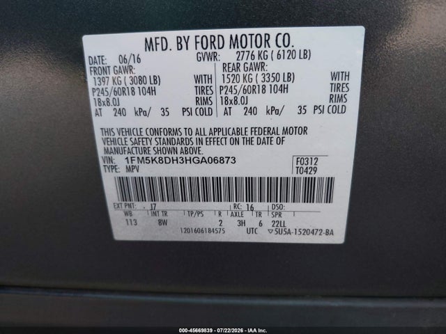 Ford EXPLORER XLT 2017 1FM5K8DH3HGA06873 Image 9