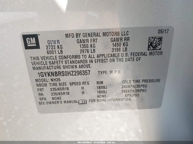 Продажа на аукционе авто 2017 Cadillac Xt5 Luxury, vin: 1GYKNBRS0HZ296357, номер лота: 45669847