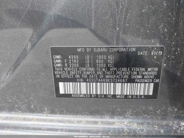 45669883 :رقم المزاد ، 4S3GTAA69K3724687 vin ، 2019 Subaru Impreza 2.0i مزاد بيع