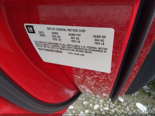 2005 Chevrolet Corvette მანქანა იყიდება აუქციონზე, vin: 1G1YY24U455129592, აუქციონის ნომერი: 45669910