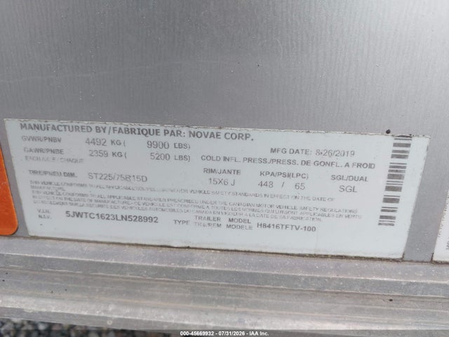 Продажа на аукционе авто 2020 Sure Trac Cargo, vin: 5JWTC1623LN528992, номер лота: 45669932