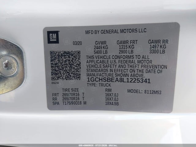 Chevrolet Colorado 2wd Long Box Wt 2020 1GCHSBEA8L1225341 Image 9