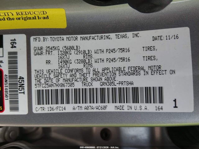 5TFCZ5AN7HX067305 Toyota Tacoma Sr5 V6