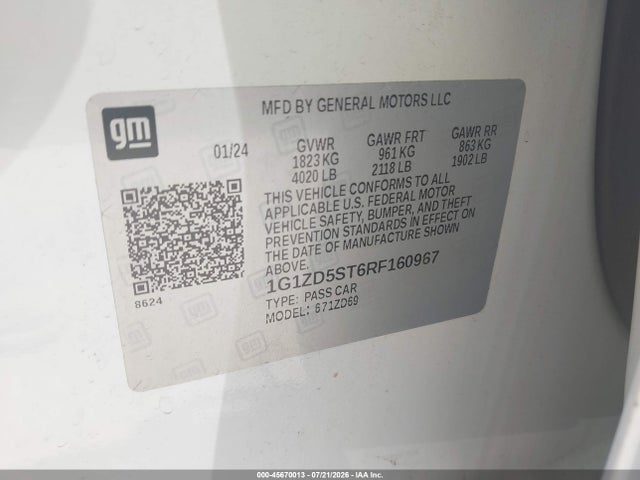 1G1ZD5ST6RF160967 Chevrolet Malibu Fwd 1lt