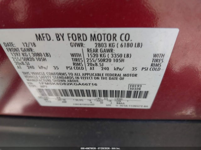 Ford EXPLORER XLT 2019 1FM5K8D82KGA66716 Image 9