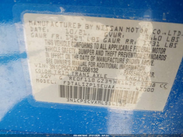 3N1CP5CVXML556132 Nissan Kicks Sv Xtronic Cvt