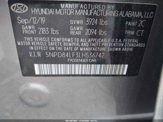 Hyundai Elantra Limited 2020 5NPD84LF3LH536742 Image 9