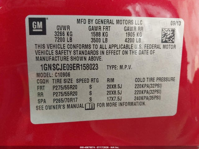 Chevrolet Suburban Lt 2014 1GNSCJE09ER158023 Image 9