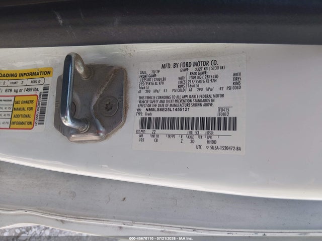 Aukcja sprzedaży 2020 Ford Transit Connect Xl, vin: NM0LS6E25L1455121, numer aukcji: 45670110