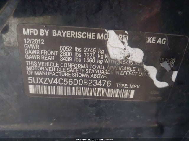 Продаж на аукціоні авто 2013 Bmw X5 Xdrive35i/xdrive35i Premium/xdrive35i Sport Activity, vin: 5UXZV4C56D0B23476, номер лоту: 45670131