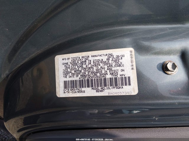 Продажа на аукционе авто 2000 Toyota Sienna Le, vin: 4T3ZF13C8YU302340, номер лота: 45670140