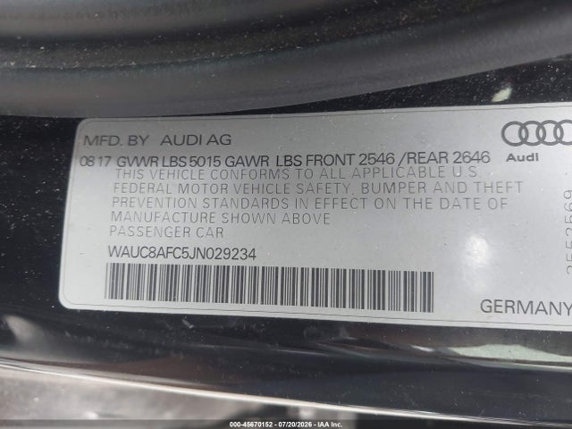Aukcja sprzedaży 2018 Audi A6 2.0t Premium/2.0t Sport, vin: WAUC8AFC5JN029234, numer aukcji: 45670152