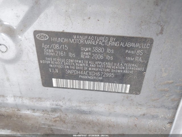 Hyundai ELANTRA SE 2016 5NPDH4AEXGH672995 Image 9