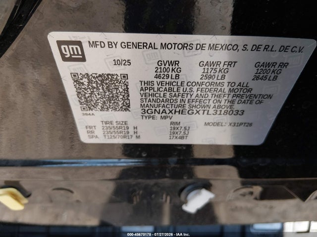 Aukcja sprzedaży 2026 Chevrolet Equinox Fwd Lt, vin: 3GNAXHEGXTL318033, numer aukcji: 45670178