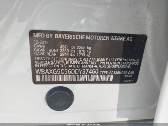 45670183 :رقم المزاد ، WBAXG5C56DDY37460 vin ، 2013 Bmw 528i مزاد بيع