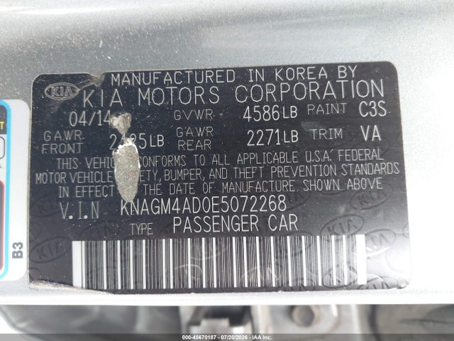 KIA Optima Hybrid Lx 2014 KNAGM4AD0E5072268 Image 9