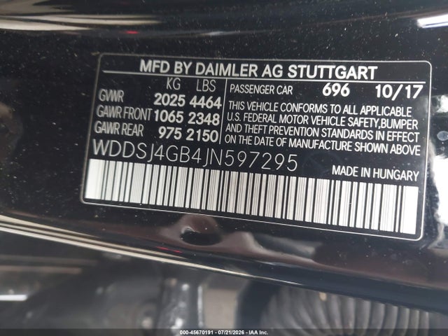 Aukcja sprzedaży 2018 Mercedes-benz Cla 250 4matic, vin: WDDSJ4GB4JN597295, numer aukcji: 45670191