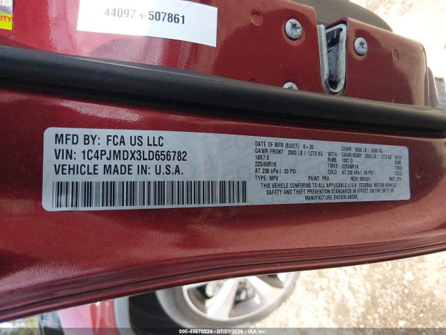 45670224 :رقم المزاد ، 1C4PJMDX3LD656782 vin ، 2020 Jeep Cherokee Limited 4x4 مزاد بيع
