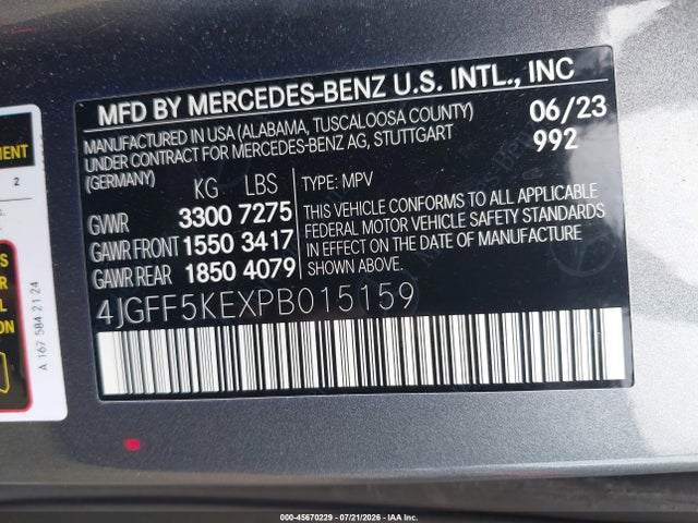 Aukcja sprzedaży 2023 Mercedes-benz Gls 450 4matic, vin: 4JGFF5KEXPB015159, numer aukcji: 45670229