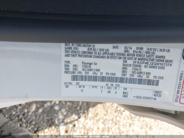Продажа на аукционе авто 2016 Ford Fiesta Se, vin: 3FADP4EJ2GM167379, номер лота: 45670258