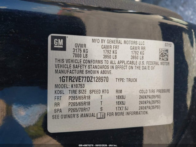 Aukcja sprzedaży 2013 Gmc Sierra 1500 Sle, vin: 1GTR2VE77DZ128970, numer aukcji: 45670278