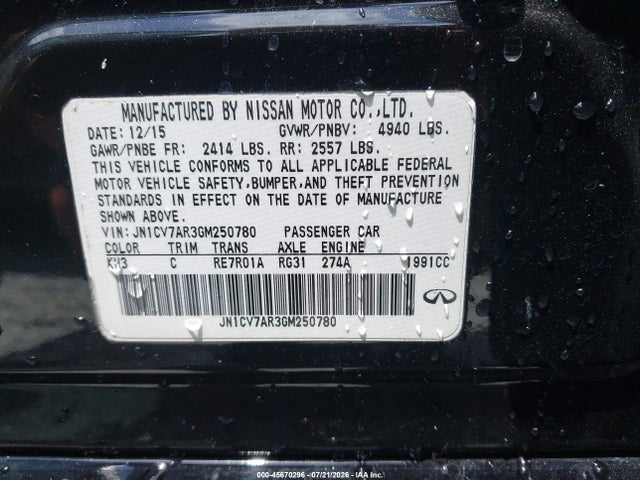 Продаж на аукціоні авто 2016 Infiniti Q50 2.0t Premium, vin: JN1CV7AR3GM250780, номер лоту: 45670296