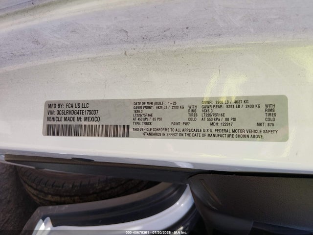 Продажа на аукционе авто 2026 Ram Promaster 2500, vin: 3C6LRVDG4TE175037, номер лота: 45670301