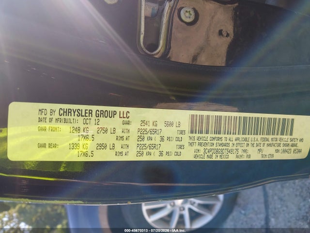 2013 Dodge Journey Sxt მანქანა იყიდება აუქციონზე, vin: 3C4PDDBG9DT549175, აუქციონის ნომერი: 45670313