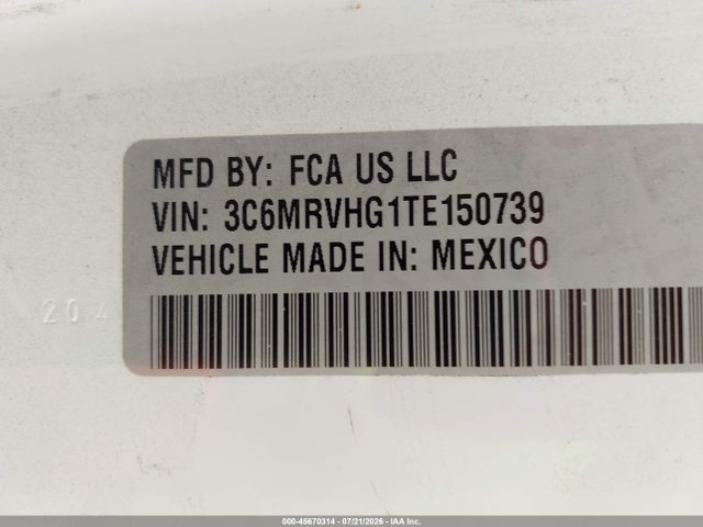Продаж на аукціоні авто 2026 Ram Promaster 3500 Tradesman High Roof 159 Wb W/pass Seat, vin: 3C6MRVHG1TE150739, номер лоту: 45670314