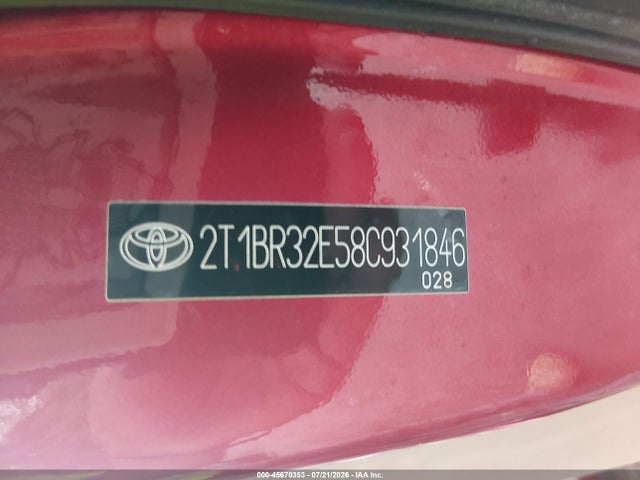Продаж на аукціоні авто 2008 Toyota Corolla Le, vin: 2T1BR32E58C931846, номер лоту: 45670353