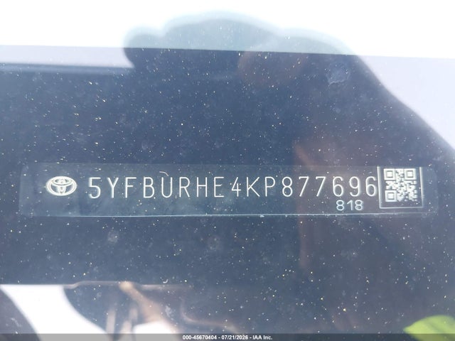 Aukcja sprzedaży 2019 Toyota Corolla Le, vin: 5YFBURHE4KP877696, numer aukcji: 45670404