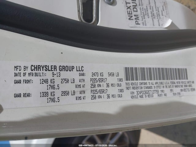 Продаж на аукціоні авто 2014 Dodge Journey Sxt, vin: 3C4PDCBG2ET127759, номер лоту: 45670423