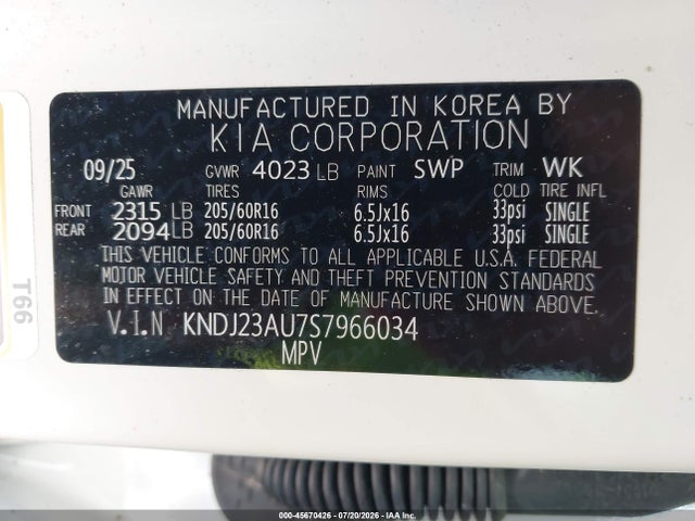 Продаж на аукціоні авто 2025 Kia Soul Lx, vin: KNDJ23AU7S7966034, номер лоту: 45670426