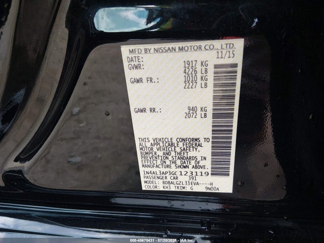 1N4AL3AP3GC123119 Nissan Altima 2.5 S