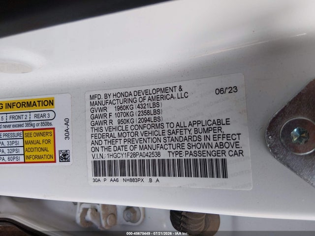 1HGCY1F28PA042538 Honda ACCORD LX