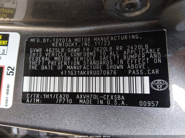 4T1G31AKXRU070876 Toyota Camry Hybrid Se