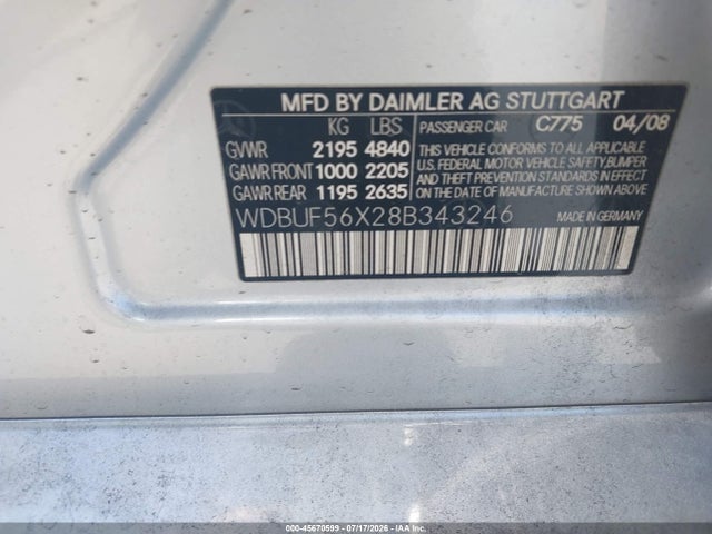 Aukcja sprzedaży 2008 Mercedes-benz E 350, vin: WDBUF56X28B343246, numer aukcji: 45670599