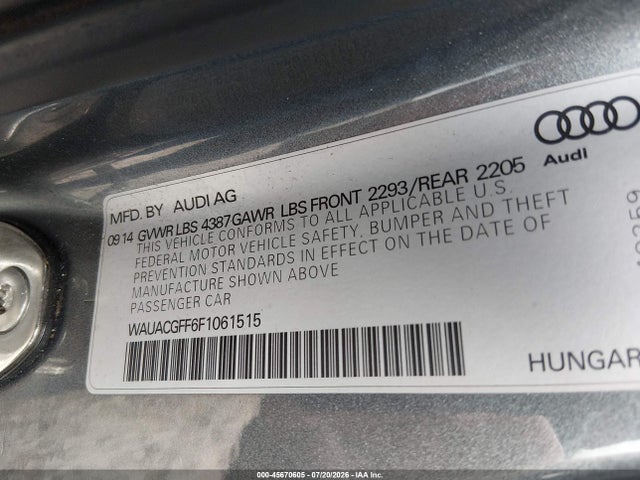 Aukcja sprzedaży 2015 Audi A3 1.8t Premium, vin: WAUACGFF6F1061515, numer aukcji: 45670605