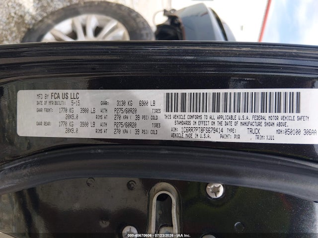 2015 Ram 1500 Laramie Longhorn მანქანა იყიდება აუქციონზე, vin: 1C6RR7PT8FS679414, აუქციონის ნომერი: 45670606