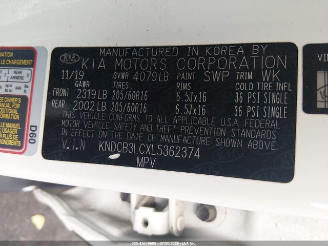 45670608 :رقم المزاد ، KNDCB3LCXL5362374 vin ، 2020 Kia Niro Lx مزاد بيع